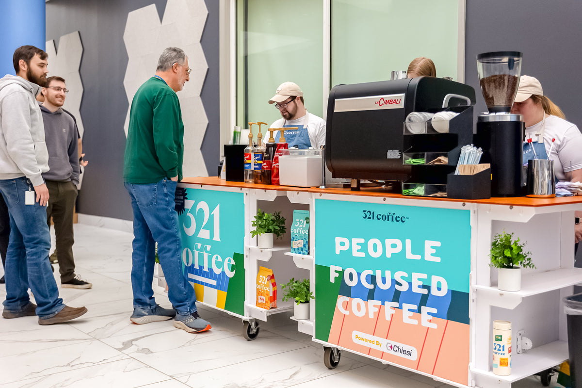 321 Coffee mobile coffee cart and team in Raleigh, NC