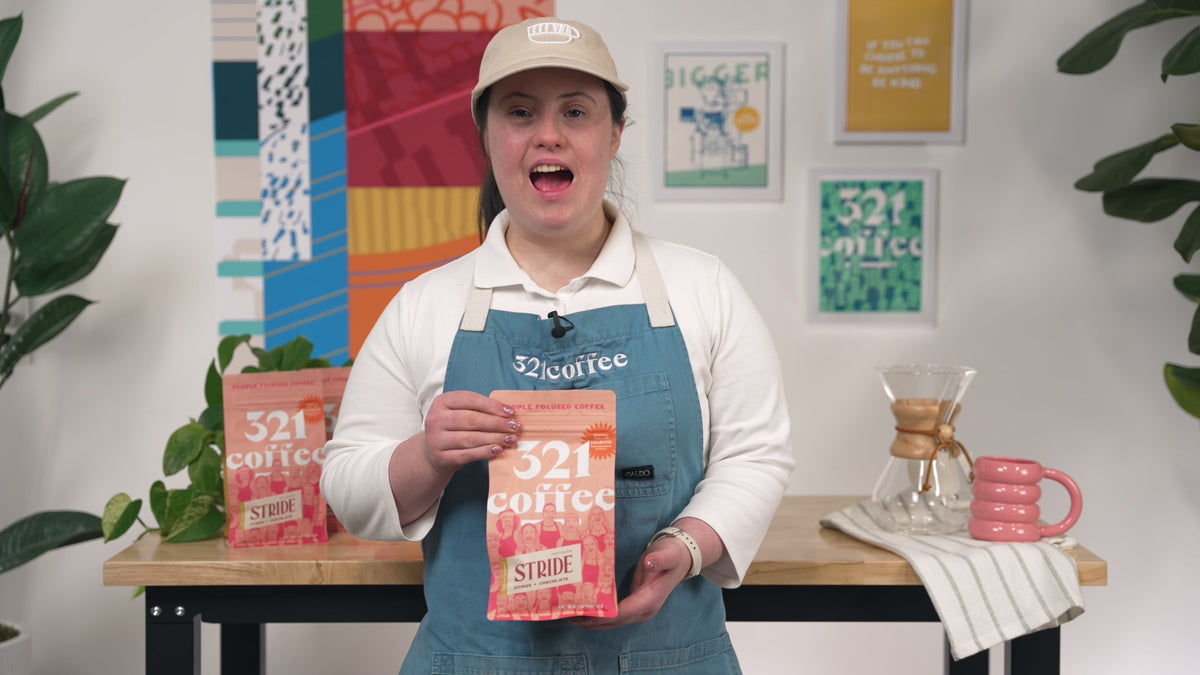 Emma, a 321 Coffee barista, introduces the  pour over brew guide and says, "Hi, my name is Emma, and today we are going to show you how to make a pour over."